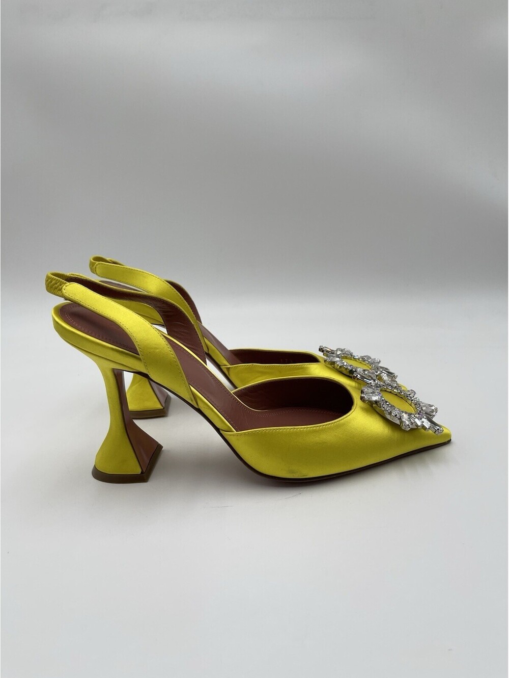 Amina Muaddi yellow Begum crystal slingback heels Size 37.5